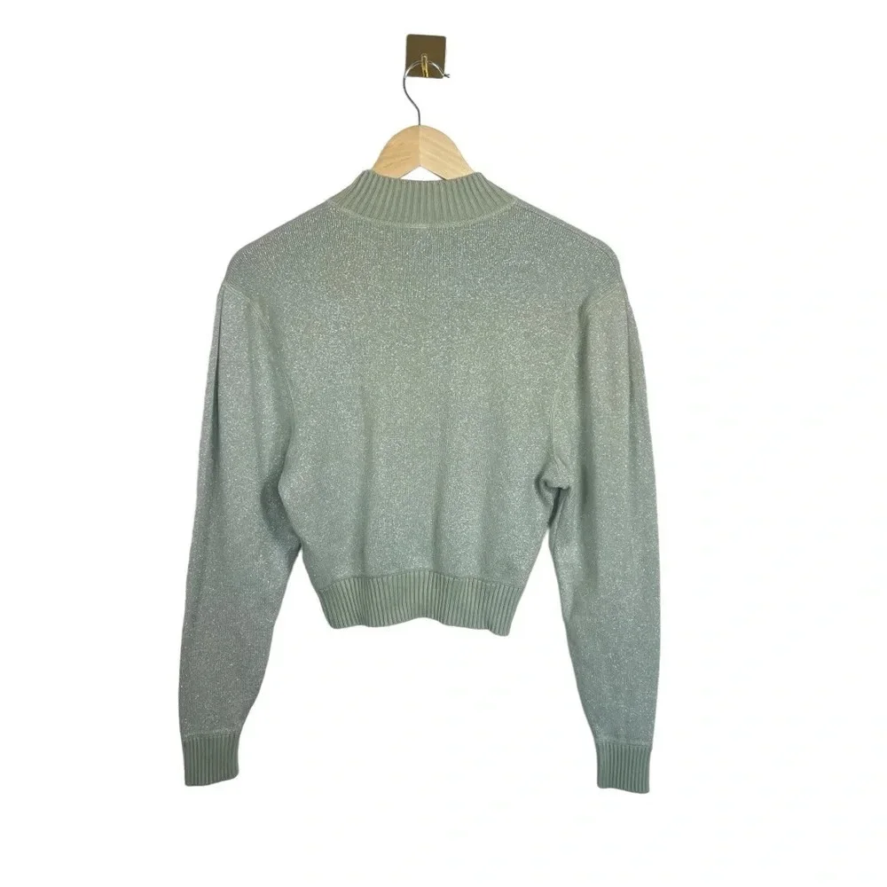 NWOT Free People Starry Night Metallic Shimmer Mock Neck Sweater Mint Green XS
